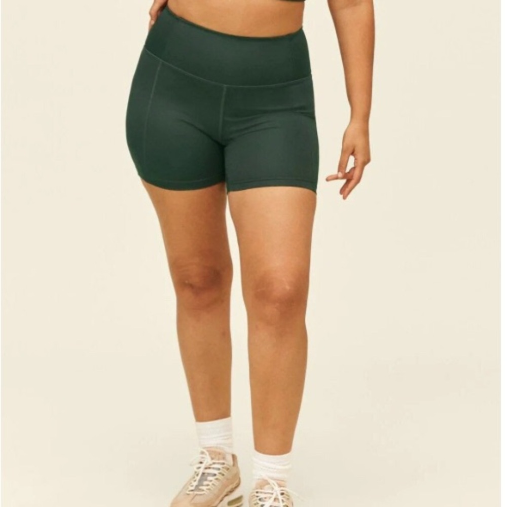 Girlfriend Collective Forest Green High-Waist Shorts